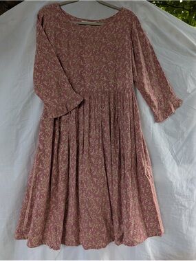 April Cornell Dusty Rose Floral Dress with Cream Print